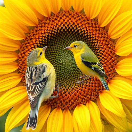 Small garden birds eating sunflower hearts