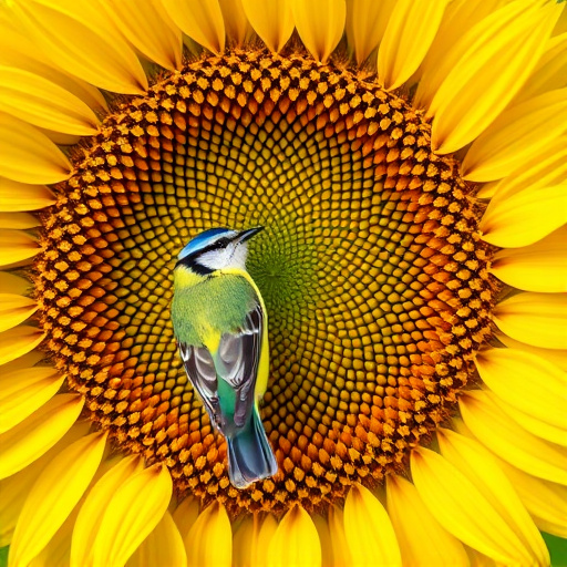 Small garden birds eating sunflower hearts