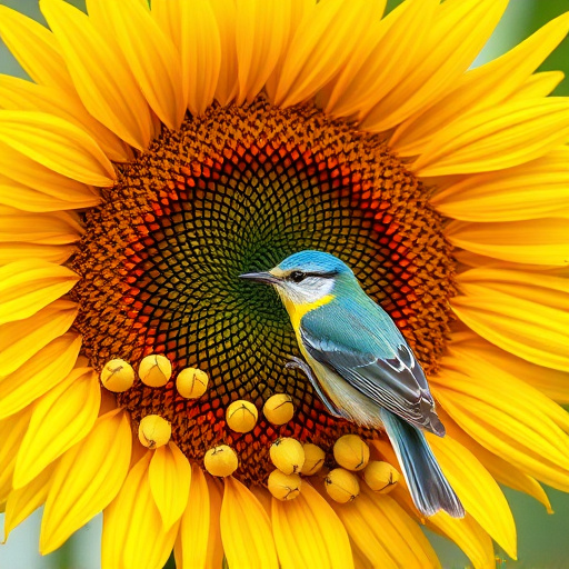 Small garden birds eating sunflower hearts