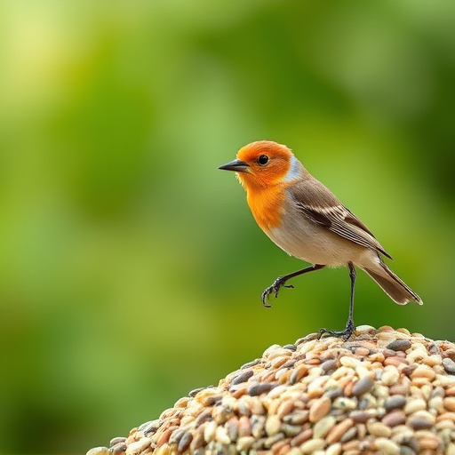 Small garden birds eating sunflower hearts