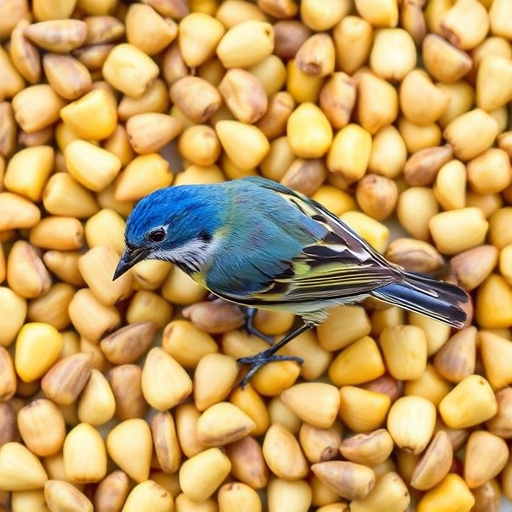 Small garden birds eating sunflower hearts