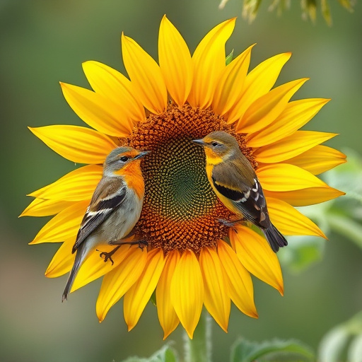 Small garden birds eating sunflower hearts