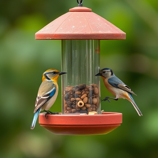 Small garden birds eating sunflower hearts