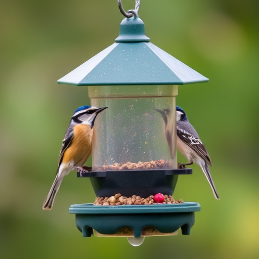 Small garden birds feeding together