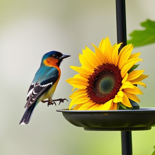 Small garden birds feeding together