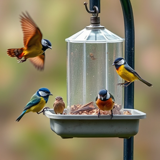 Small garden birds gathered around suet