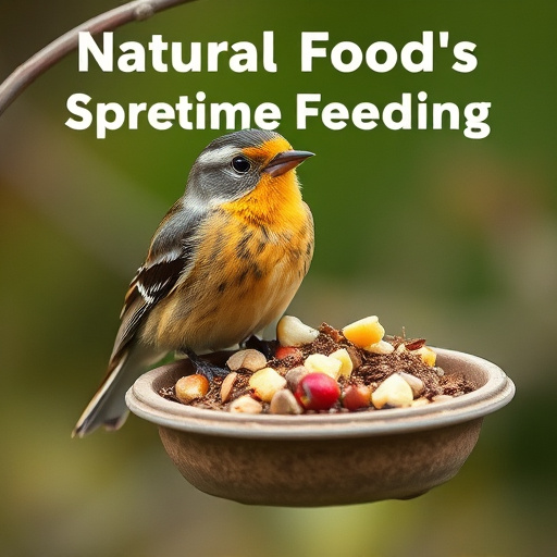 Spring garden birds eating fruit slices