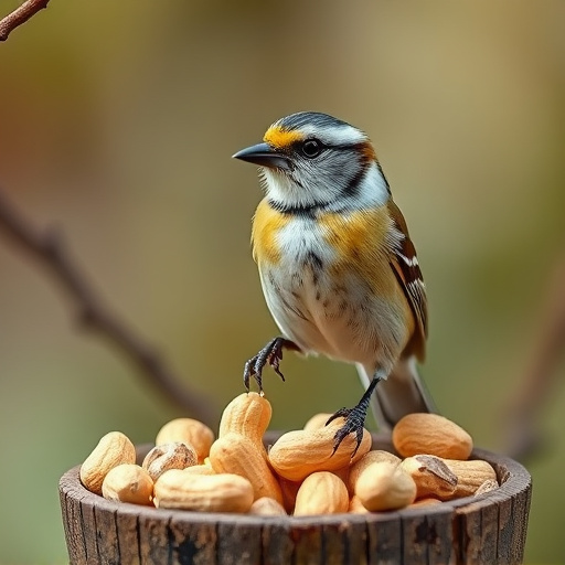 Squirrel-proof peanut feeder hanging in garden