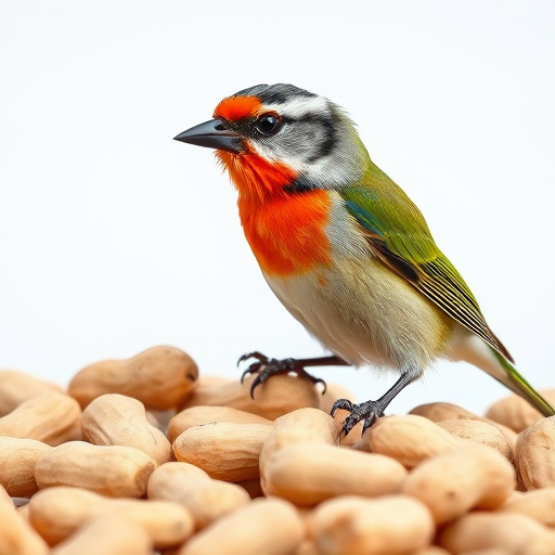 Squirrel-proof peanut feeder hanging in garden