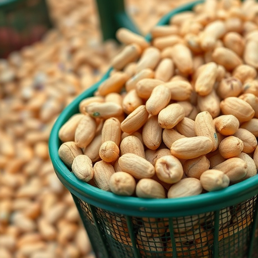 Squirrel-proof peanut feeder hanging in garden