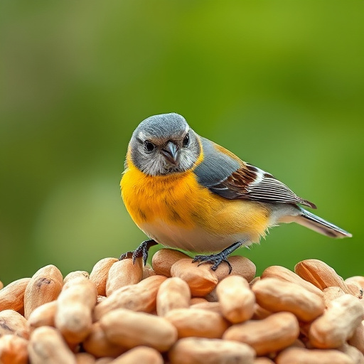 Squirrel-proof peanut feeder hanging in garden