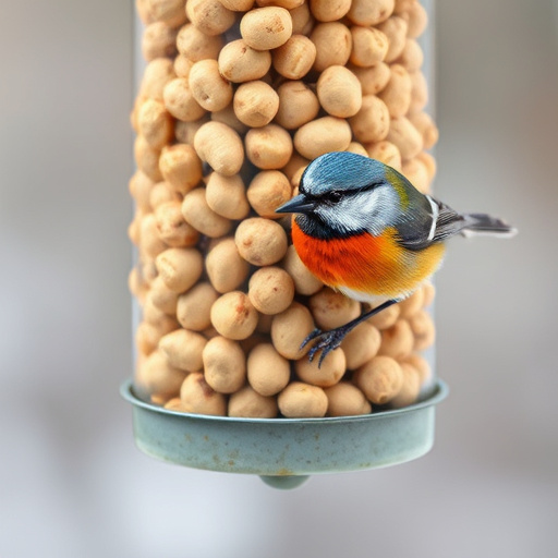Squirrel-proof peanut feeder in garden
