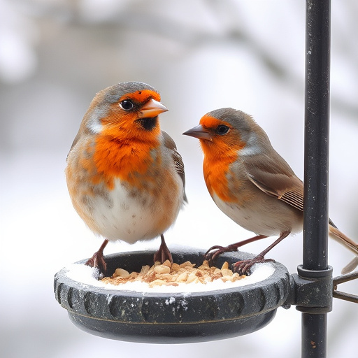 Starlings eating dried mealworms outdoors