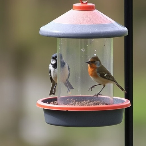 Sturdy weatherproof bird feeder in rain