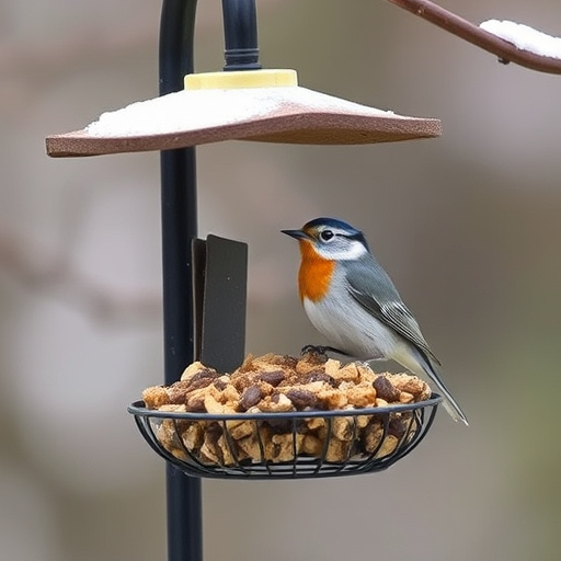 Suet ball holder attached to wooden post