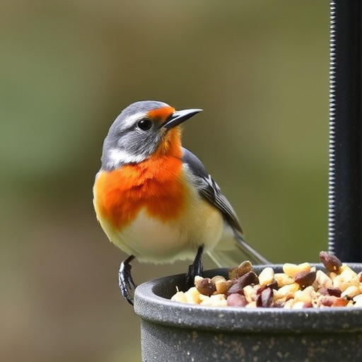 Suet balls hanging near hedgerow plants