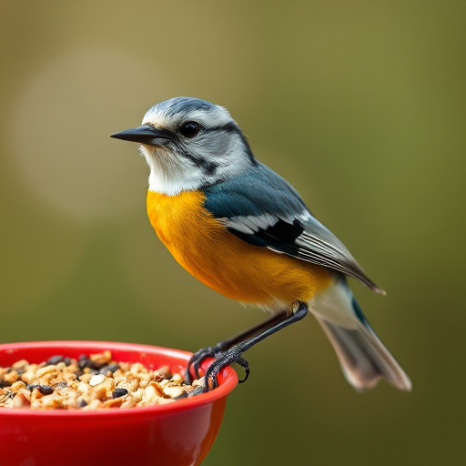 Suet-filled feeder attracting small songbirds