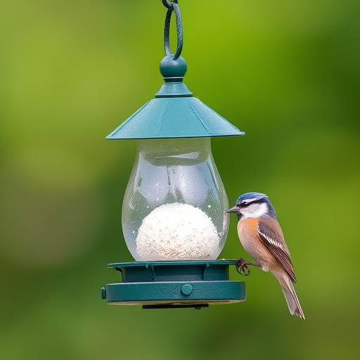 Suet-filled feeder attracting small songbirds
