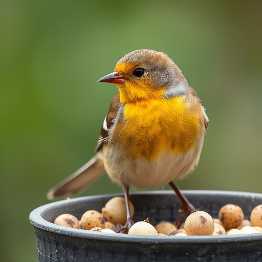 Suet-filled feeder attracting small songbirds