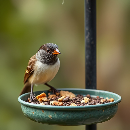 Suet-filled feeder attracting small songbirds