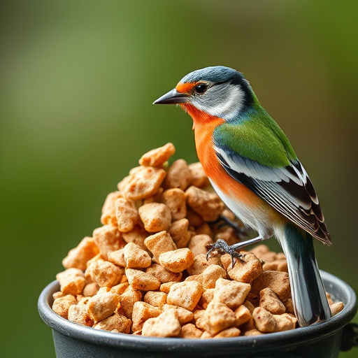 Suet pellets poured into bird feeder