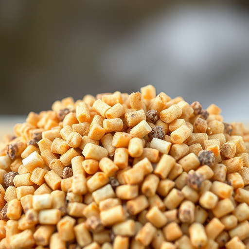 Suet pellets scattered on wooden bird table
