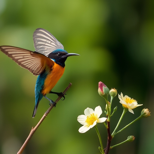 Summer flowers with birds nearby