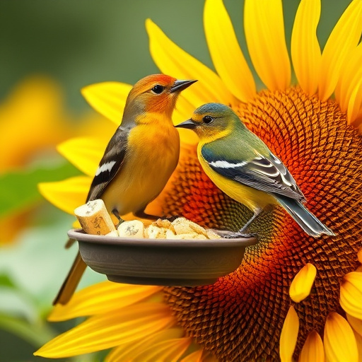 Sunflower hearts in clear plastic bird feeder