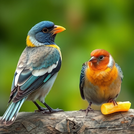 Sunlit garden with birds eating seed