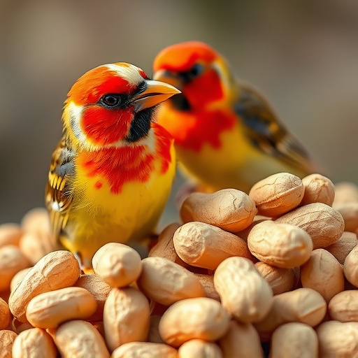 Tit bird feeding from peanut feeder