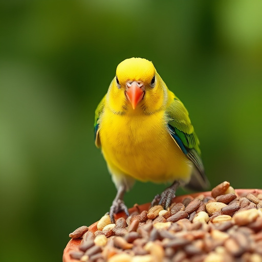 Tit bird feeding from peanut feeder