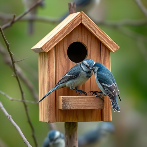 Tree-mounted bird box with bird nearby