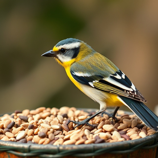 Variety of seeds in wooden feeder