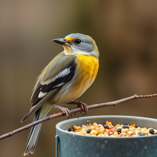 Variety of wild birds around seed feeder