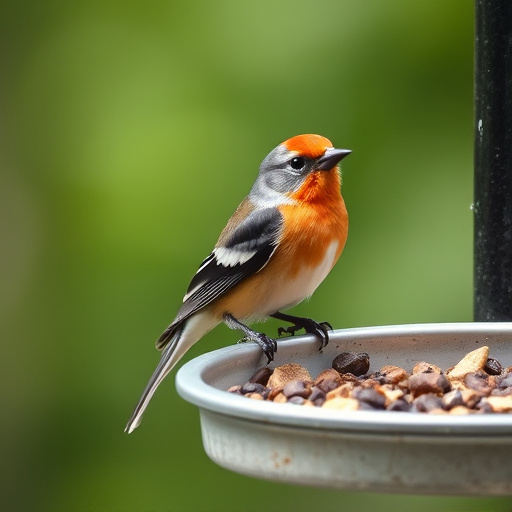 Variety of wild birds around seed feeder