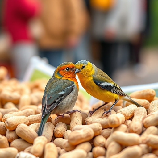 Whole peanuts in mesh bird feeder