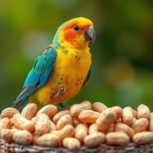 Whole peanuts in mesh bird feeder