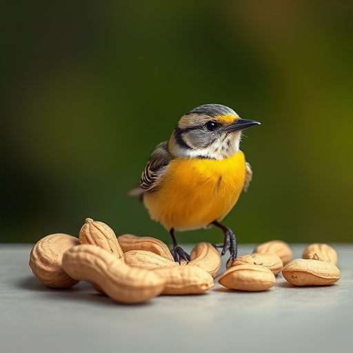 Whole peanuts in mesh bird feeder