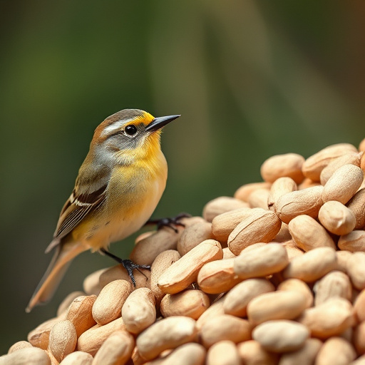 Whole peanuts in mesh bird feeder