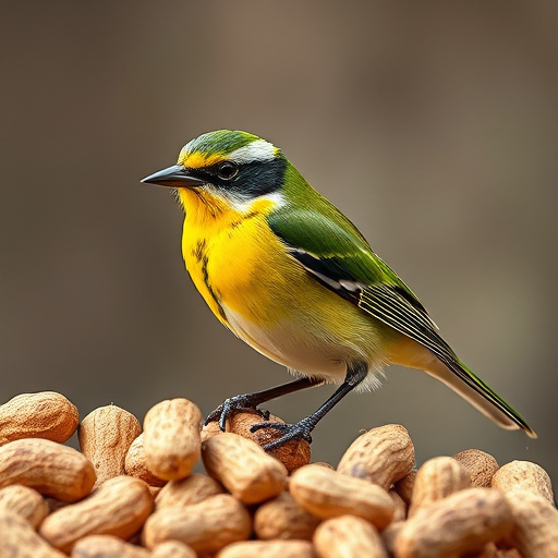 Whole peanuts in mesh bird feeder