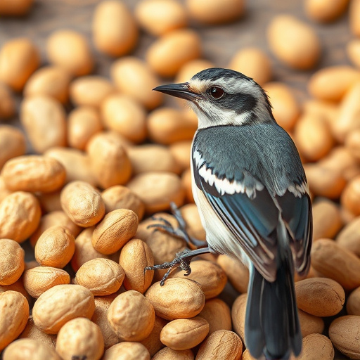 Whole peanuts in mesh bird feeder