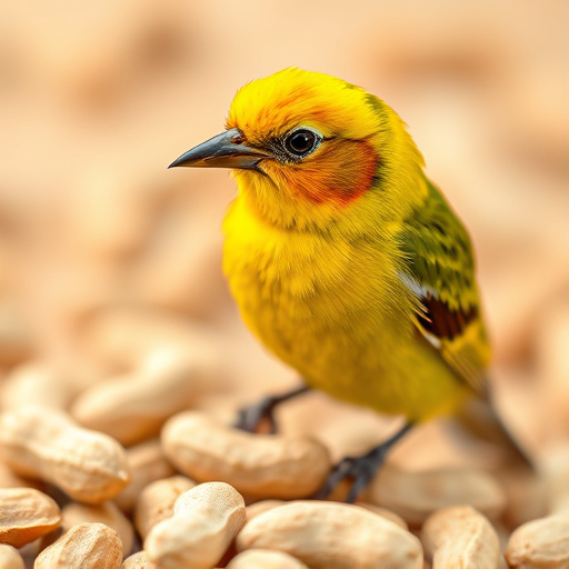 Whole peanuts in mesh bird feeder