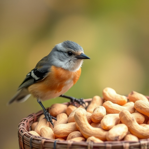 Whole peanuts in mesh bird feeder