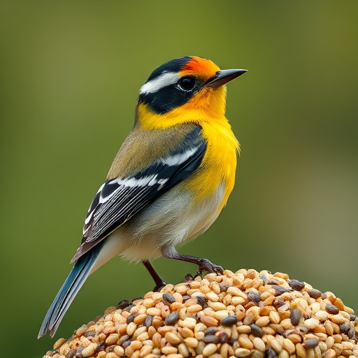 Wild bird seed pouring from bag
