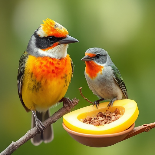 Wild birds eating from ground feeder
