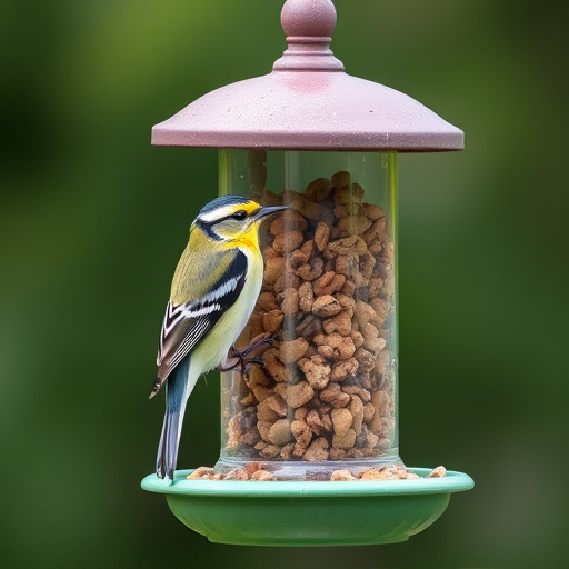 Wild birds eating from ground feeder