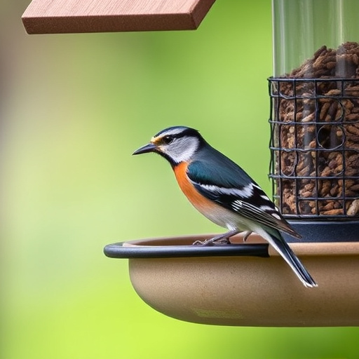 Wild birds eating from ground feeder