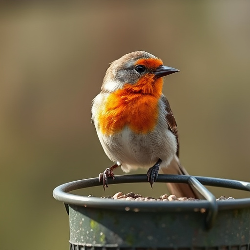 Wild birds eating from ground feeder