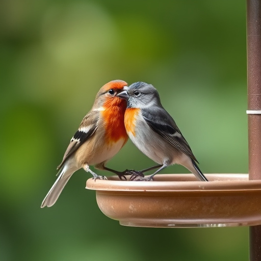Wild birds eating from ground feeder