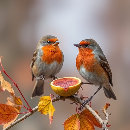 Wild birds eating pumpkin seeds